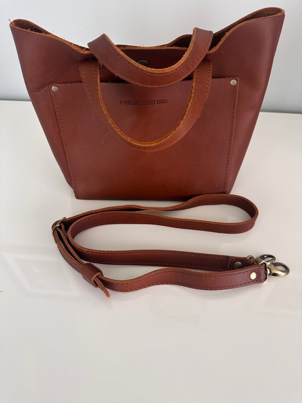 Portland Leather Goods Mini Crossbody Tote Handbag in Honey - Picture 11 of 12